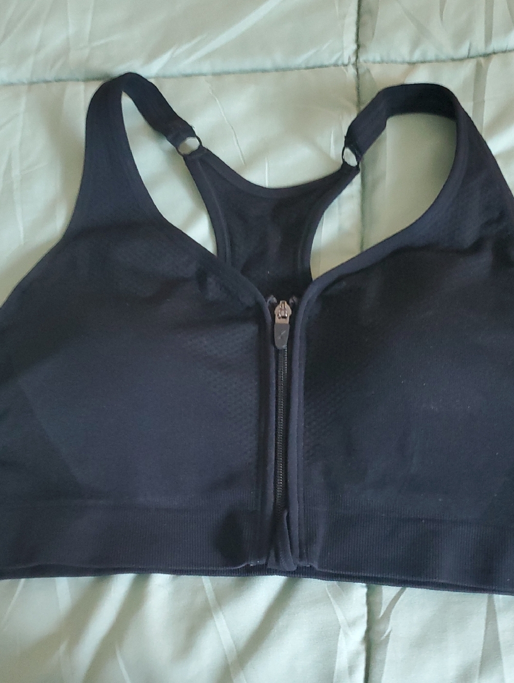 Xersion Black Front-Zip Racerback Sports Bra